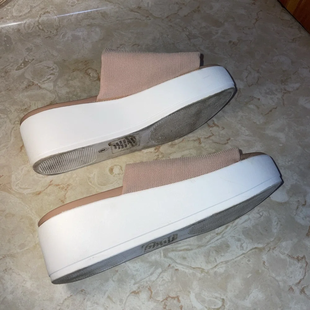 Nude and White platform Slides Elastic Fabric Upper 8M‎ Womens